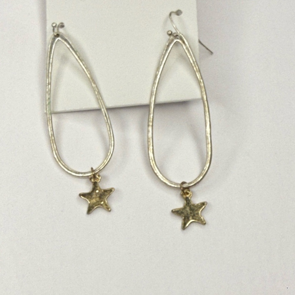 Source Unknown Silver Teardrop Earrings with Gold Star Charms